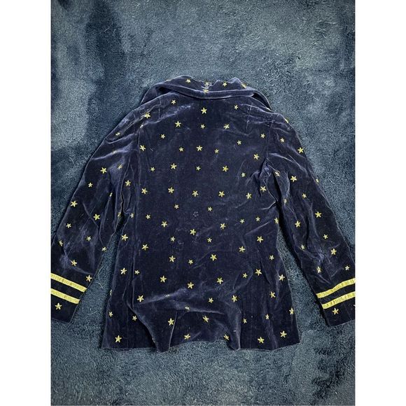 Vintage 1960s Union Made Saks Fifth Ave Blue Velour Star All Over Blazer Jacket - Picture 2 of 10